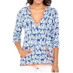 Lilly Pulitzer Gabi Luxletic Pop Pullover Top UPF 50+ Get Trunky Print Sz XS